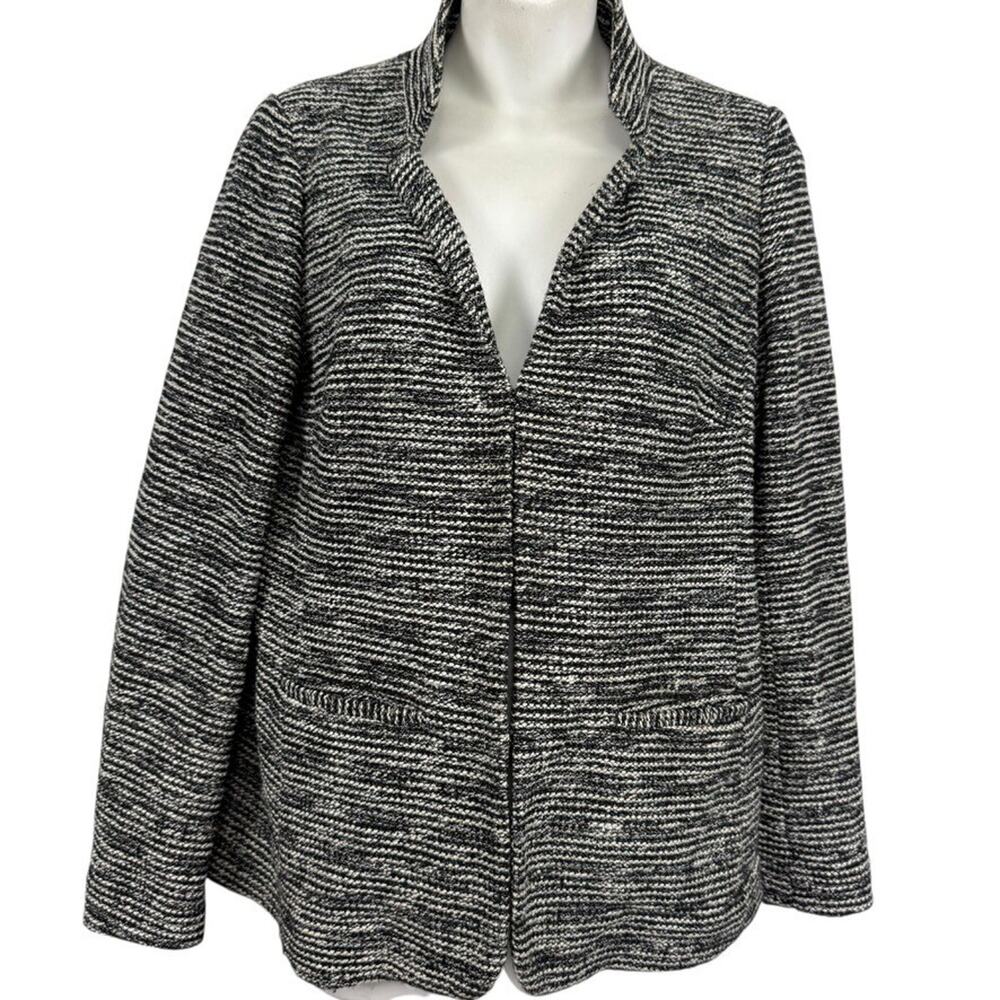 Talbots Petite Womens Tweed Woven Black Suit Jacket Cotton Blend Blazer sz 10P